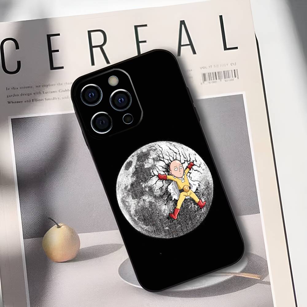 Чехол для телефона One P-Punch M-Man S-Saitama Для iPhone 17,16,15,14,13,12,11 Plus,Pro Max,XS,Мягкий черный чехол