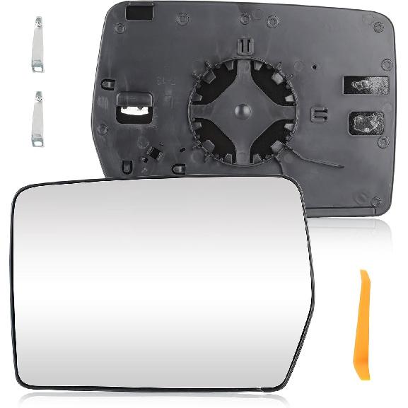 Driver Left Side Heated Mirror Glass Compatible With 2004-2014 Ford F-150, Side View Exterior Mirror With Rear Holder, Replacement For 4L3Z-17K707-DB