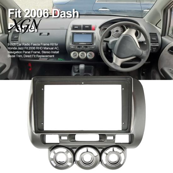 Dashboard Mounting Frame 9 Inch Car Radio Fascia Kit for Honda Jazz Fit 2006 RHD Trim Replacement Manual AC, Navigation Panel Frame, Stereo
