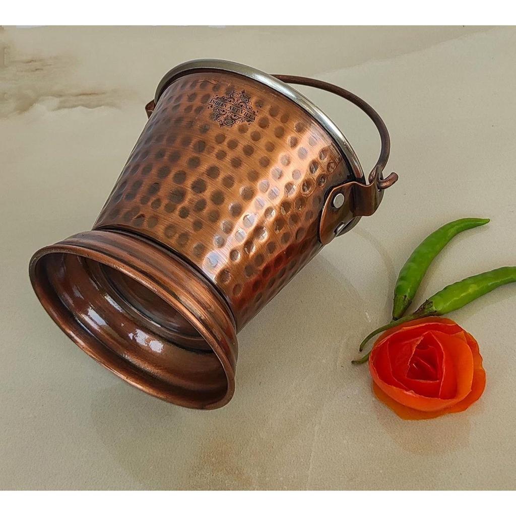 Steel Copper Hammered Design Antique Dark Tone Bucket, Serveware & Tableware for Home, Hotel & Restaurants, Volume-300 ML
