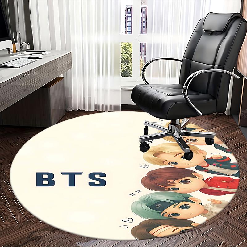 BTS K-pop Товары Коврик под стул Круглый ковер-Ковер для офиса, Машинная стирка, Нескользящий, Подходит для гостиных, спален