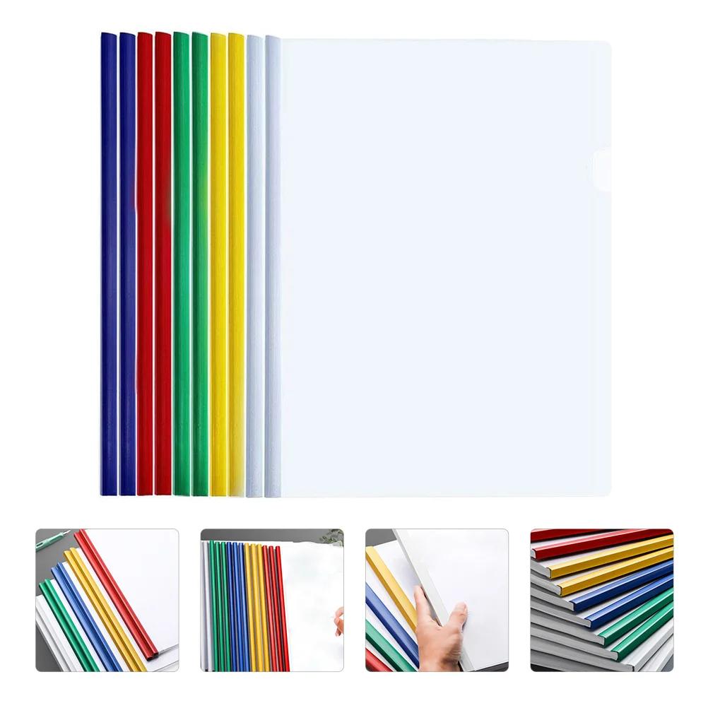 10 Pcs Folder Sliding Bar Clamps Binder Clips Tie Rod A4 Paper Files Plastic Folders Clear Report Cover Office Table
