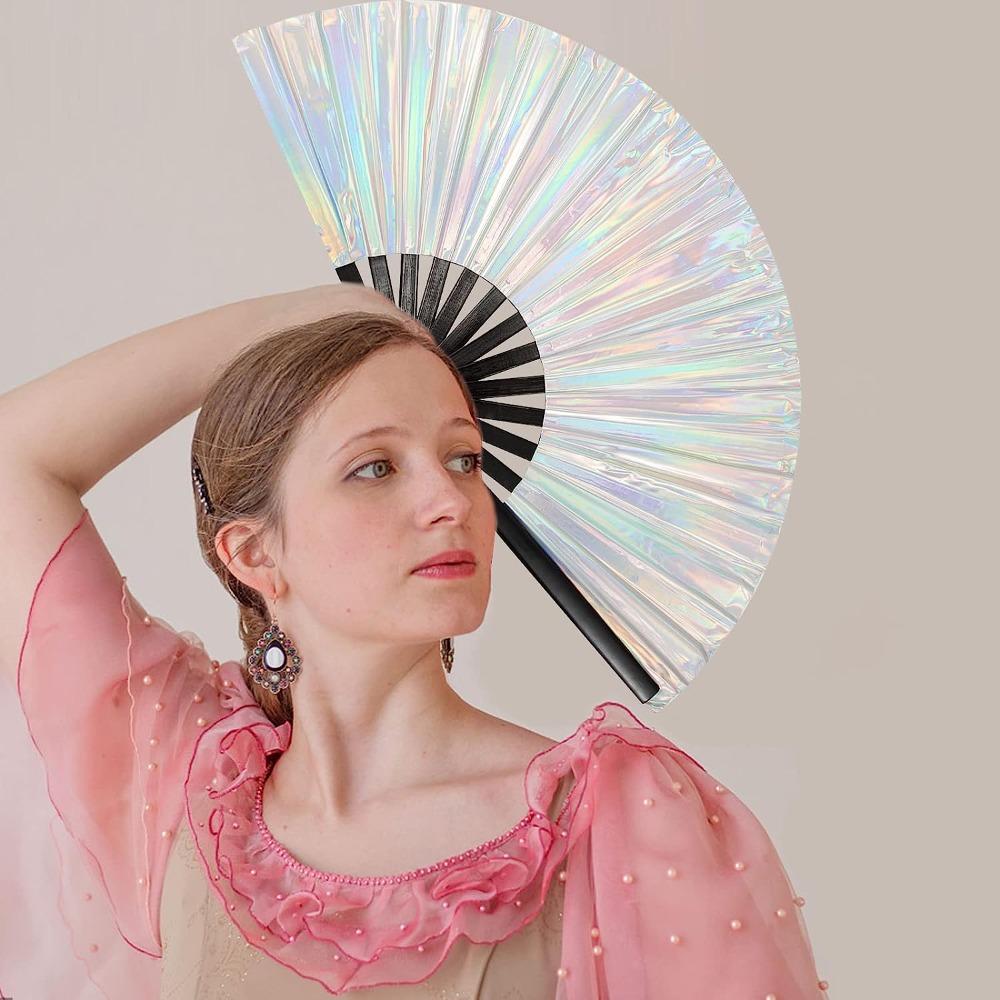 Большой серебристый лазерный рейв веер ручной серебристый веер-хлопушка для вечеринки вечеринки