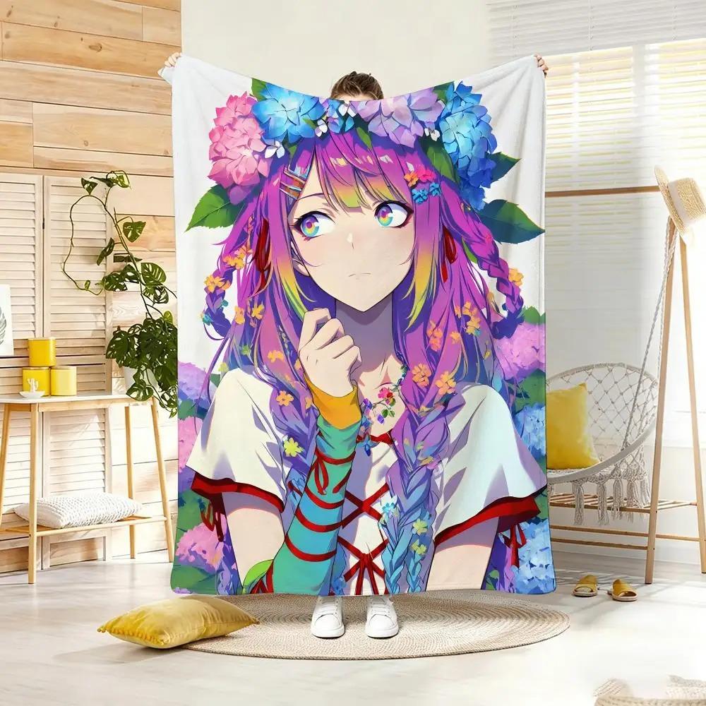 Kawaii Anime y2k Cute Girl Throw Lightweight Flannel Blanket Soft Skin-friendly for Summer Cooling