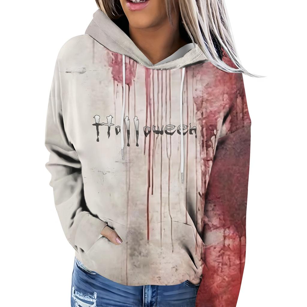 Женская модная повседневная толстовка с капюшоном и длинным рукавом с принтом на Хэллоуин