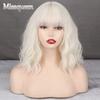 Short Platinum Blonde Wigs White Blonde Wavy Wig with Bangs Synthetic Medium Length Wavy Bob Wig for Daily Use