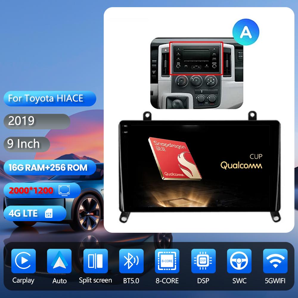 Android 16 pour Toyota Hiace 2010 - 2018 Carplay Auto Autoradio Lecteur multimédia GPS Stéréo commande au volant