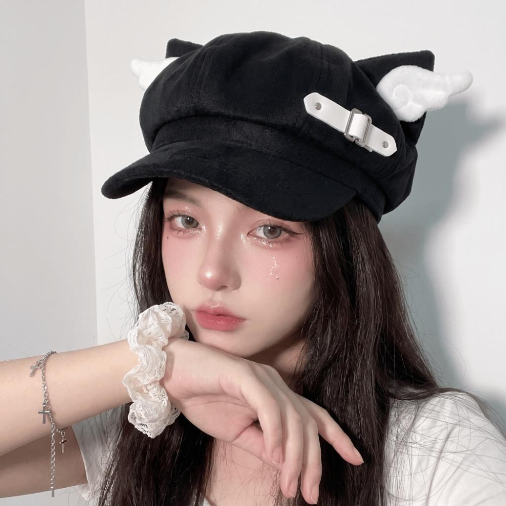 Polyester Newsboy Cap Leather Buckle Streetwear Hat Cute Cat Ear Beret Hat Women