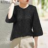 ZANZEA Женская летняя блузка с круглым вырезом и рукавом 3/4 из кружева Crochet в стиле пэчворк