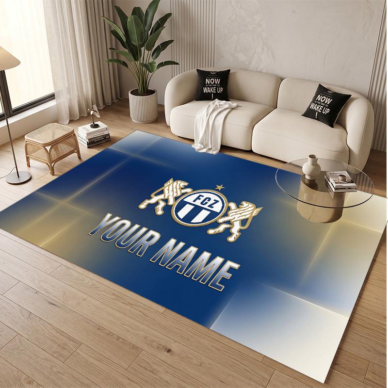 Personalized Crystal Velvet Carpet FC Zürich Pattern Non Slip Floor Rug