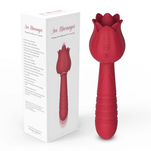 Rose Thrusting Dildo Vibrator для женщин Blowjob Язык облизывания Вибратор G Spot Стимуляция клитора Женский массажер Rose Секс-игрушка