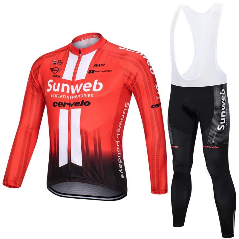 Mens Cycling Long Sleeve Jersey Bib Shorts Set Quick Dry Performance Wear Road Bike Riding