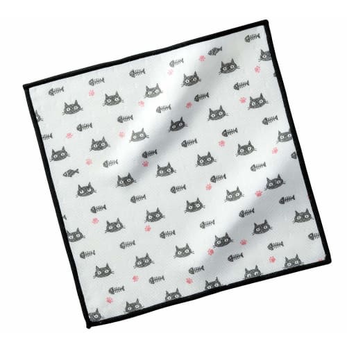 Mameita Dishcloth, White, Approx. 30 X 30 X 0.2 Cm, Black Cat Design, Kitchen Dishcloth, No Glue, Quick-Drying, Absorbent, KB-908