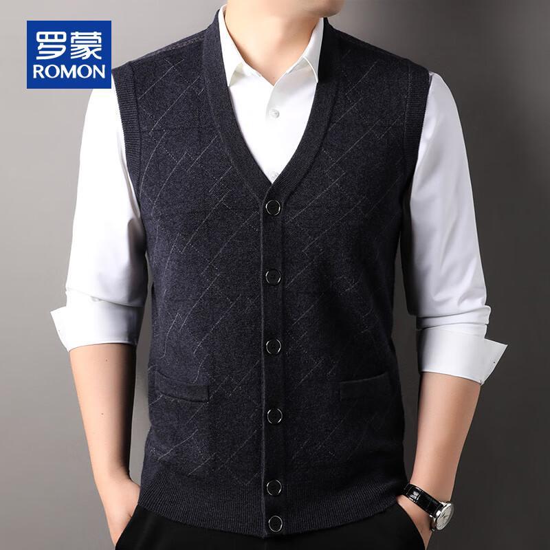 ROMON Men's 100% Pure Wool Thick Cardigan Vest