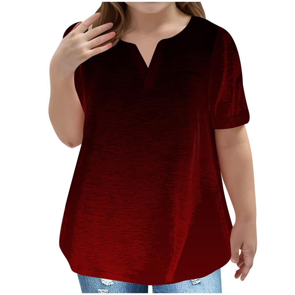 Children's Plus-size T-shirt Gradient Casual Fashion V-neck Short-sleeved Pocket Top