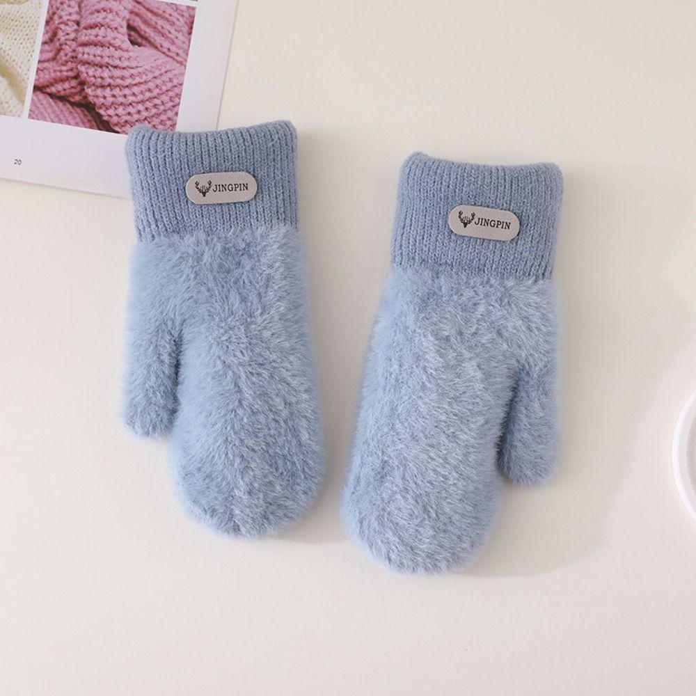 Korean Style Solid Color Gloves Plush Cycling Driving Gloves Cute Full Finger Mittens Girls