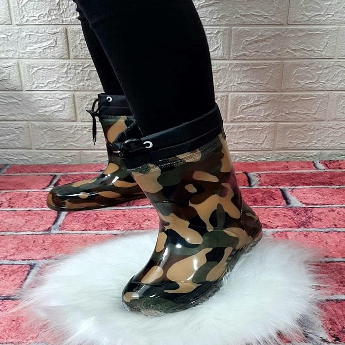 Cagri Зелено-коричневые шерстяные камуфляжные зимние непромокаемые сапоги