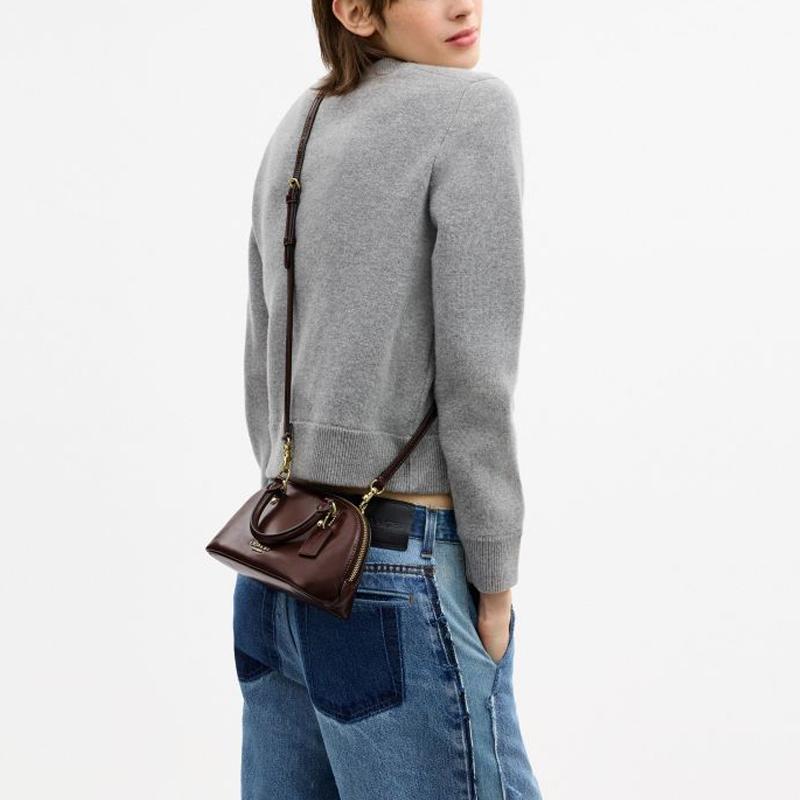 Coach Сумка-портфель Lara 22 на молнии с серебряной фурнитурой из коровьей кожи маленькая женская кленового цвета