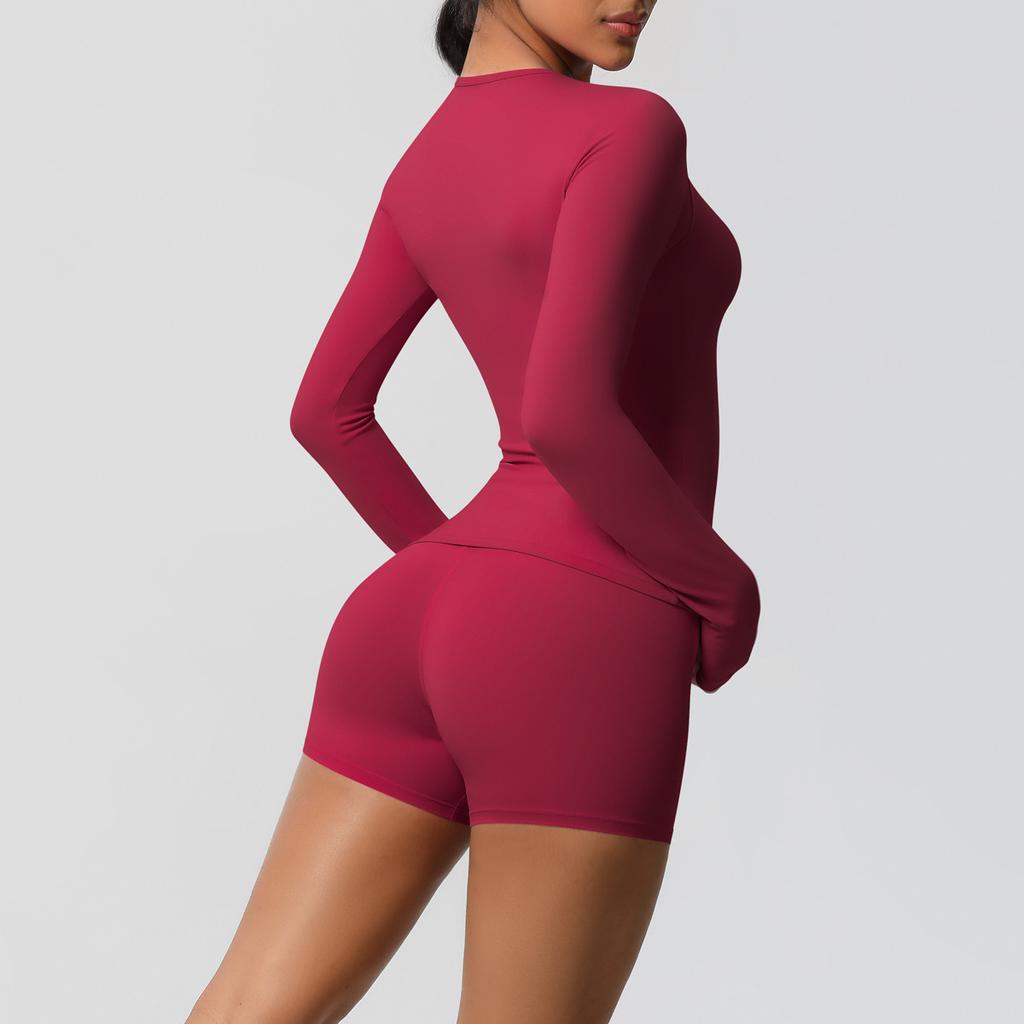 Nessaj Однотонный комплект для йоги, женская одежда для тренировок, шорты с высокой талией, рубашки с длинным рукавом, спортивная одежда для фитнеса