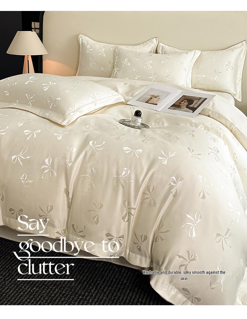 Роскошный летний жаккардовый стиранный комплект постельного белья из тенселя и лиоцеллового шелка - Шелковистый нюдовый пододеяльник (3 шт)