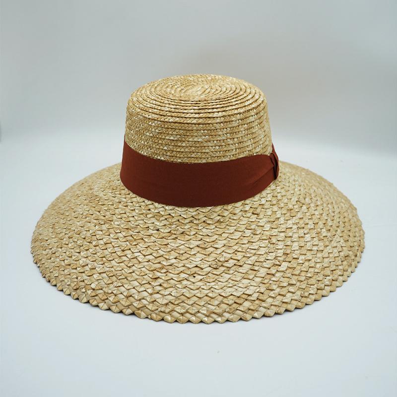 Европейская и американская ромбовидная соломенная шляпа с широкими полями, плоским верхом, топ-шляпа, женская летняя шляпа для защиты от солнца, пляжная соломенная шляпа, дорожная