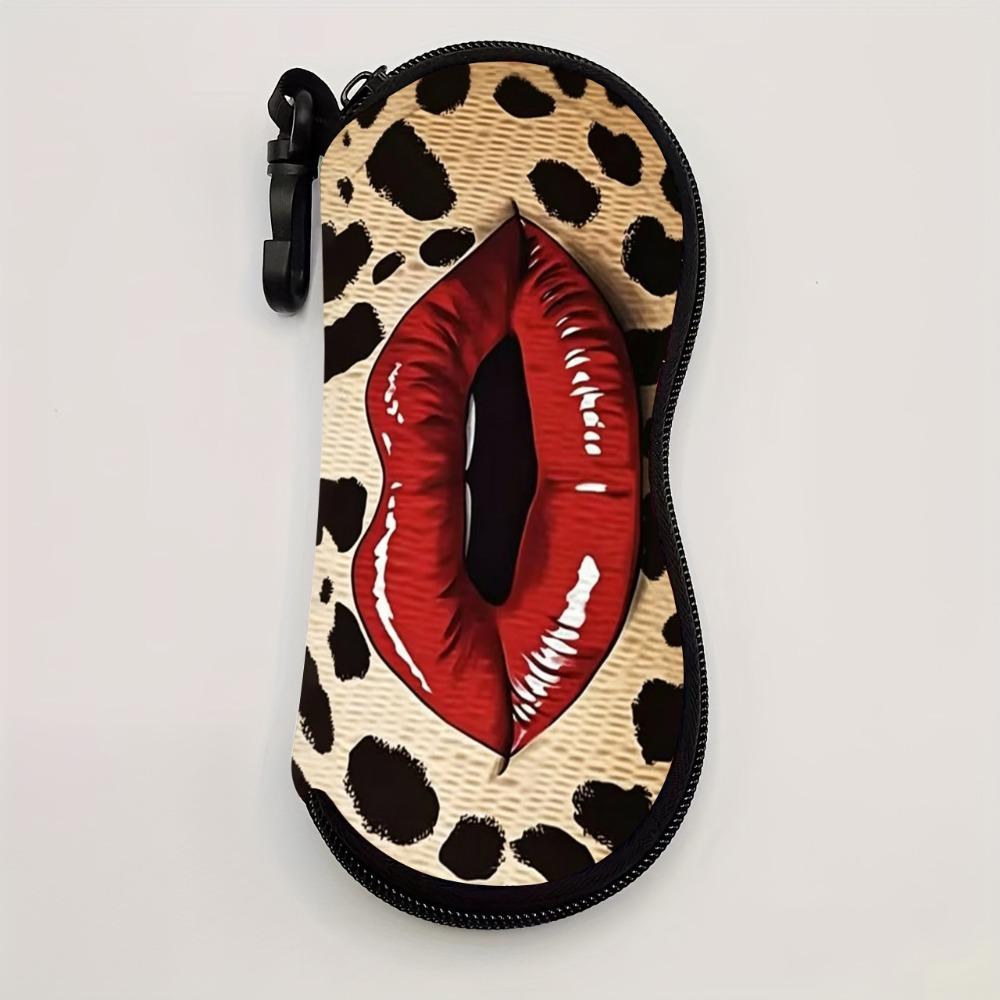 Portable Hanging Flower Print Eyeglass Case Leather Soft Reading Glass Pouch Water-resistant Lips Print Sunglasses Holder Gifts