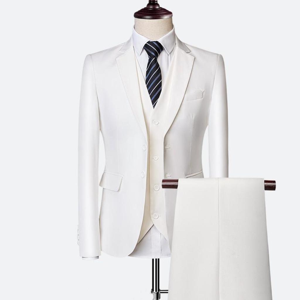 Solid Color Men's Business Casual Suit Spring and Autumn Three-piece Double-button Suit Jacket + Vest + Pants