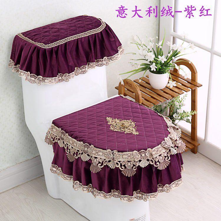 3 Pcs/Set Fabric Lace Toilet Mat Three-Piece Gold Velvet Toilet Seat Cover U-Shaped Zipper Toilet Pedestal Ring Toilet Cover