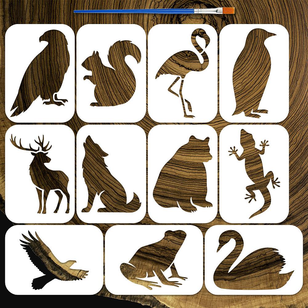 11Pcs 11 Styles Animals PET Hollow Out Drawing Painting Stencils for DIY Scrapbook Photo Album Mixed Shapes 148x105mm 1pc/style