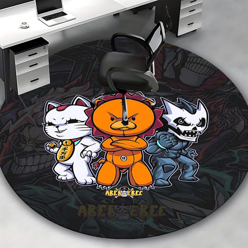 1pc Anime Cat Round Carpet Cute Cartoon Design Chair Mat for Office, Home Decor, Living Room