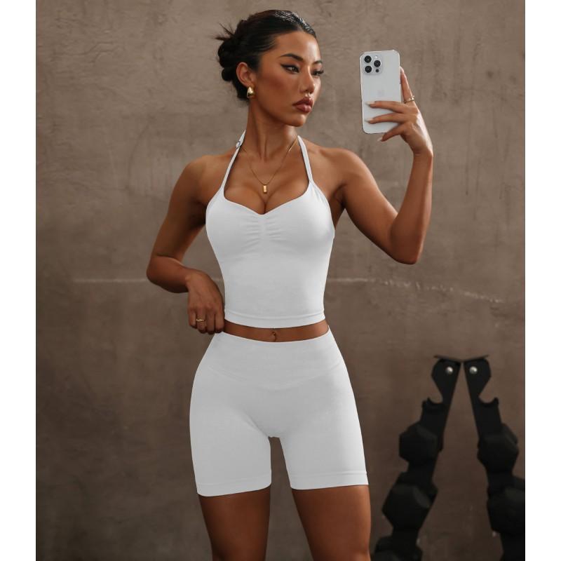 Womens Yoga Set With Built-in Bra Pad Backless Tank Top High-Waisted Leggings Quick-Dry Stretch Sportswear Gym Pilates