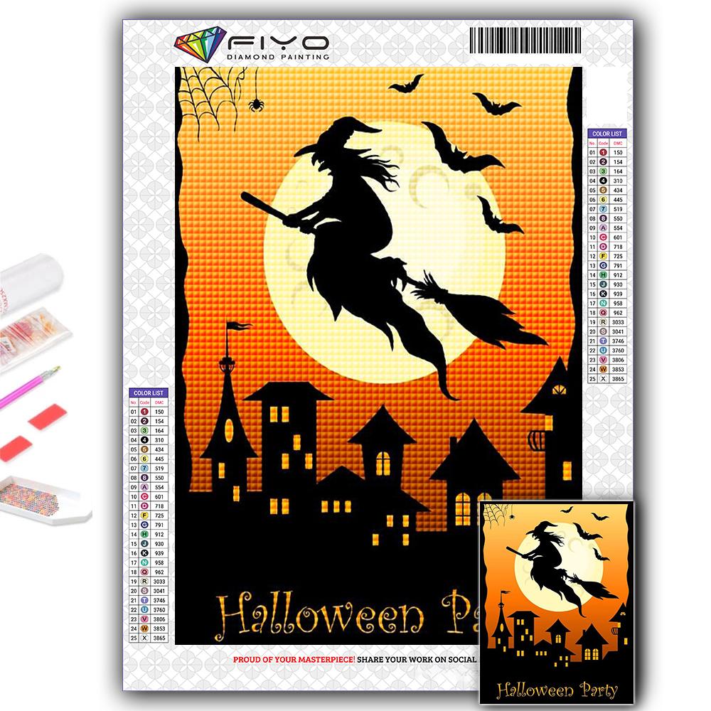 DIY 5D Diamond Painting Halloween Pumpkin And Witch Castle Cross Stitch Kit Full Drill Embroidery Mosaic Art Picture of Rhinestones Gift