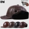 High Quality Genuine Leather Hats Winter First Layer Cowhide Warm Earmuffs Bomber Caps Plus Velvet Thicken Man Bone Caps Dad Hat
