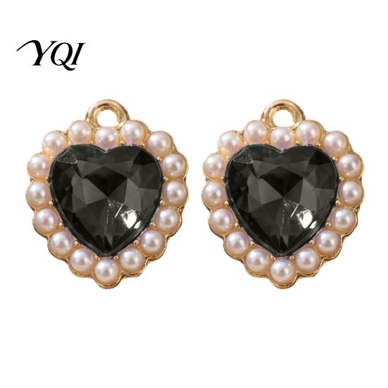 Metal Love Heart Charms 2Pcs Rhinestone Charms, Alloy Faux Pearl 21x18mm Novice Friendly DIY Jewelry Parts Dangle Pendants for Making Earrings