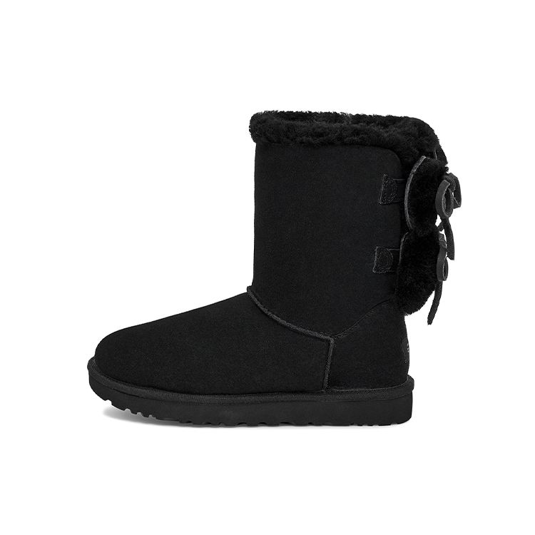 UGG Classic Double Bow Short Warm Durable Non-Slip Classic Double Bow Lined Mid-Calf Snow Boots Women Boots Black 1127131-BLK