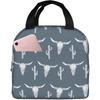 Longhorn Skull Skull Cactus Blue Lunch Bag Cooler Thermal Tote Bag for Women Men Lunch Box Insulated Lunch Container