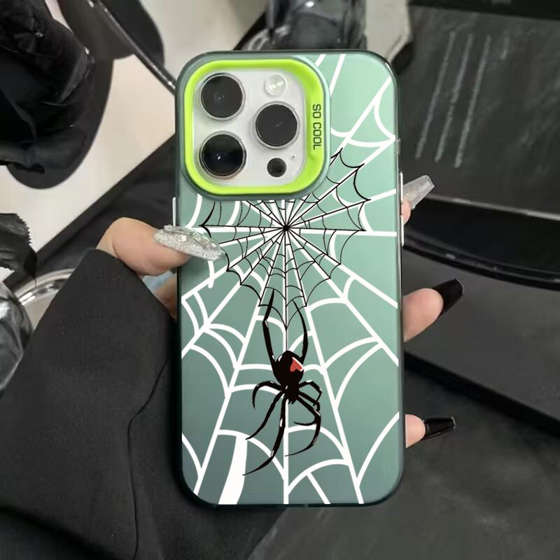Spider Pattern Anti-drop Armour Case For iPhone 16 15 Pro Max 15 14 13 12 11 Pro XR XS X 7 8 Plus Lens Protect Plating Cover