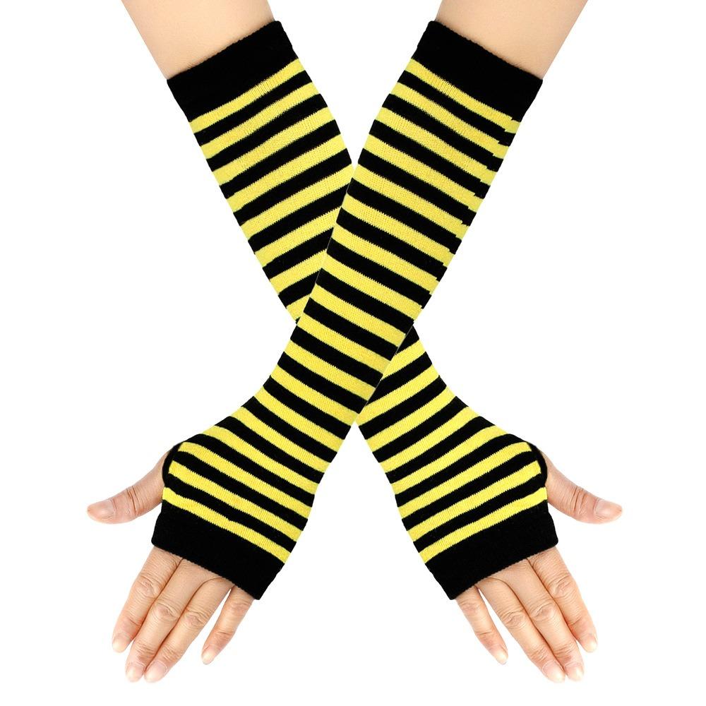 Arm Cover Fingerless Long Glove Striped Cool Stretch Gloves Women Girls Elbow Mitten Winter Season