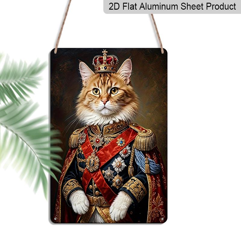 2D Flat, 1pc, Royal Maine Coon Cat King Metal Aluminum Sign - Retro Funny Cat Lover Wall Decor Does Not Need Electricity, Perfect for Country Yard