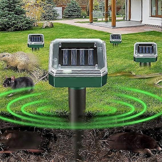Solar Mole Repellent 4 Pack Easy to use Waterproof Gopher Scarer Ultrasonic Groundhog Repeller Outdoor Rat Deterrent
