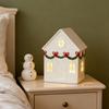 Yousheng Christmas Mini Village House Figurine LED Lighted Winter Resin Town Cottage Tiny Desktop White House Ornament for Home Shelf Cabinet Table