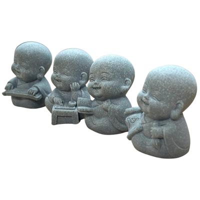 Тонра Фигурки Младенца-Монаха (4 фигуры) - Улыбающиеся, Успокаивающие Декоративные Японские Поделки, Буддийские Амулеты, Декор Прихожей, Мох и Камни, Аквариум,