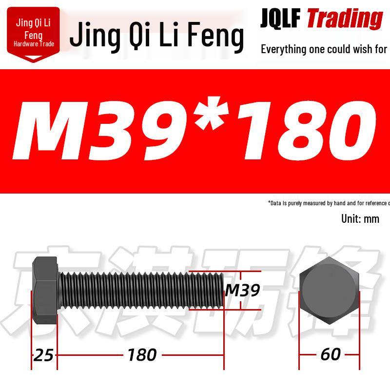 12.9 Grade High-Strength Blackened Hex Bolt M22-M48