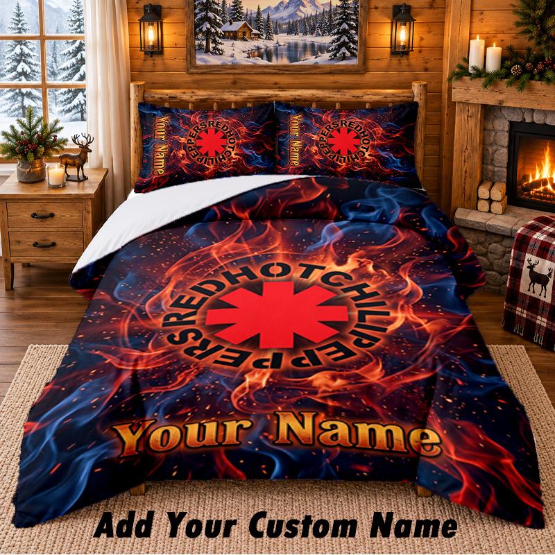 Red Hot Chili Peppers Pattern Bedding 3Pcs Set Custom Name, Bed Sheet And Pillowcases For Home Bedroom
