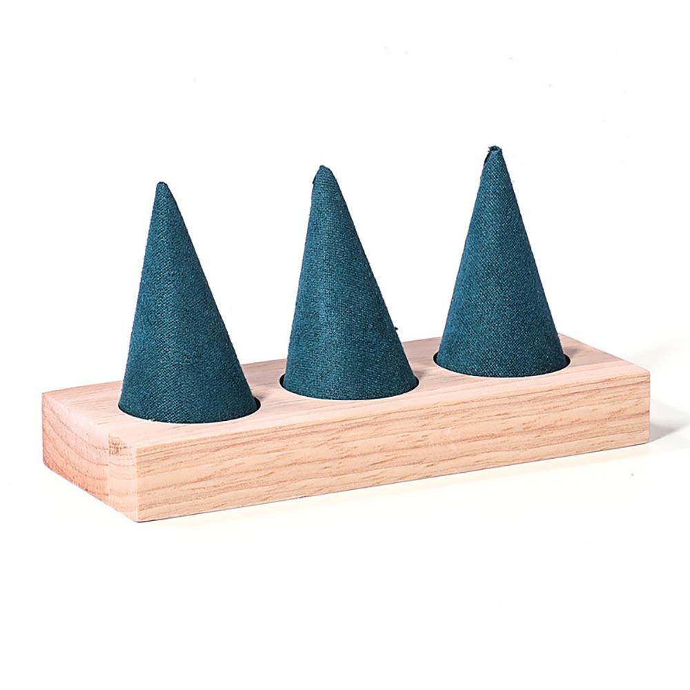 Jewelry Display Cone Shape Rings Holder Storage Rack Wooden Rings Organizer Girls Women