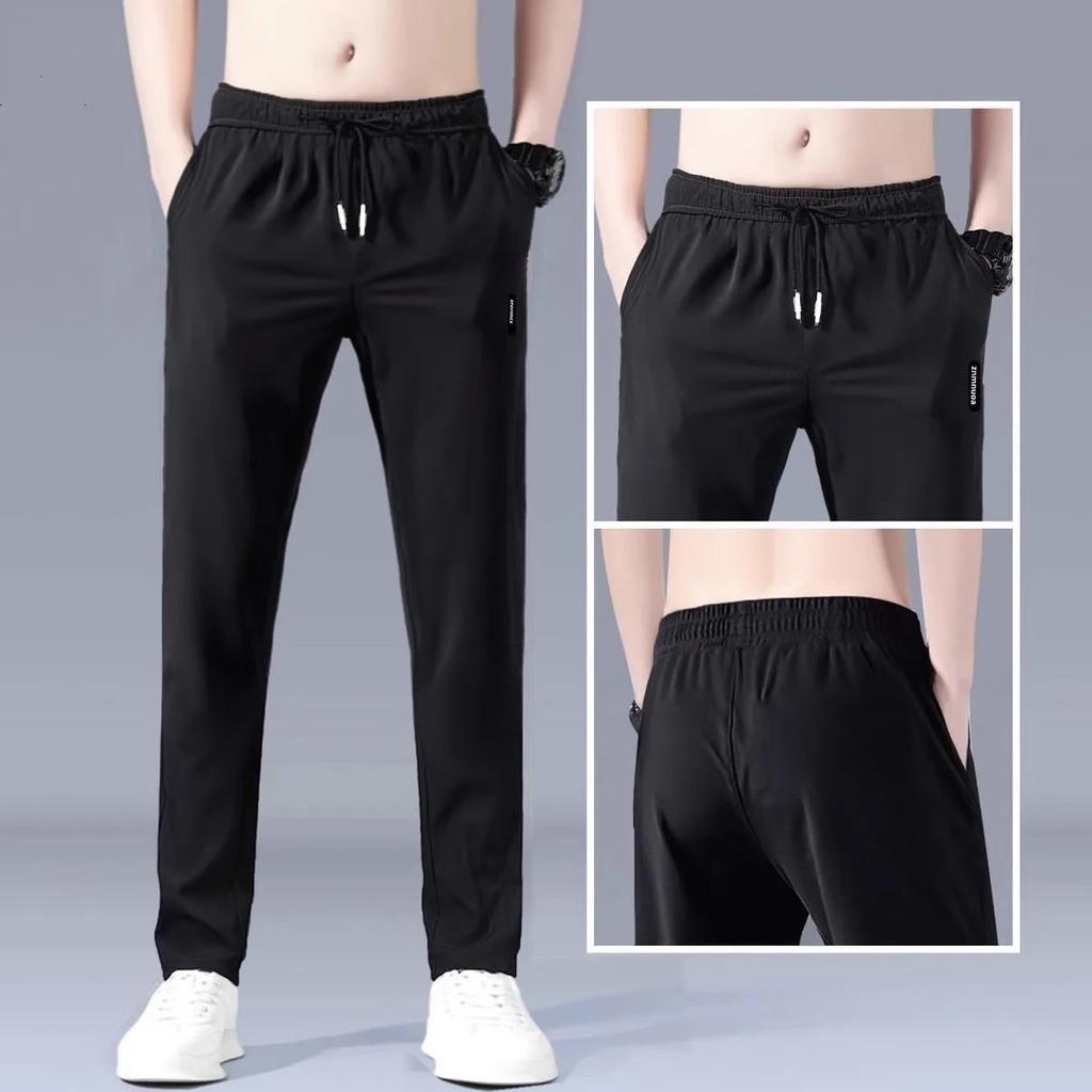 Casual Pants Men's Large Size Elastic Straight Sports Casual Ice Silk Trousers