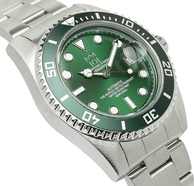 Часы Hyakuichi Автоматические Автоматические с функцией остановки заводной головки Механические Отображение даты 200-метровый водонепроницаемый безель Часы Зеленые [HYAKUICHI 101] № 7 Дайверские