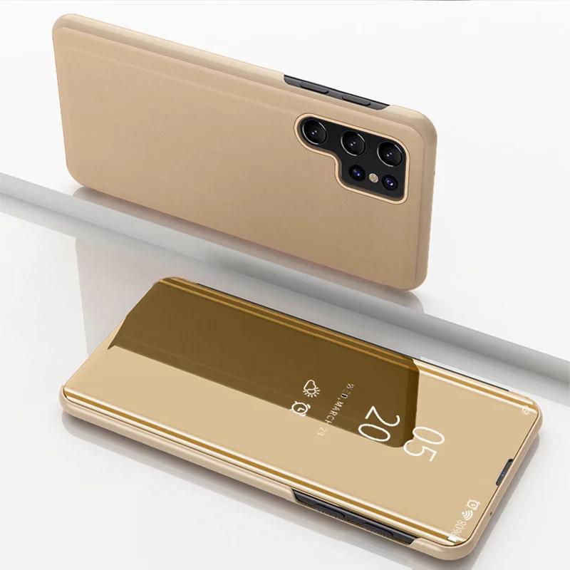 Зеркальная флип-чехол из кожи с защитой на 360° для Samsung Galaxy S26 Ultra Pro S25 Edge Plus, с подставкой, противоударный чехол