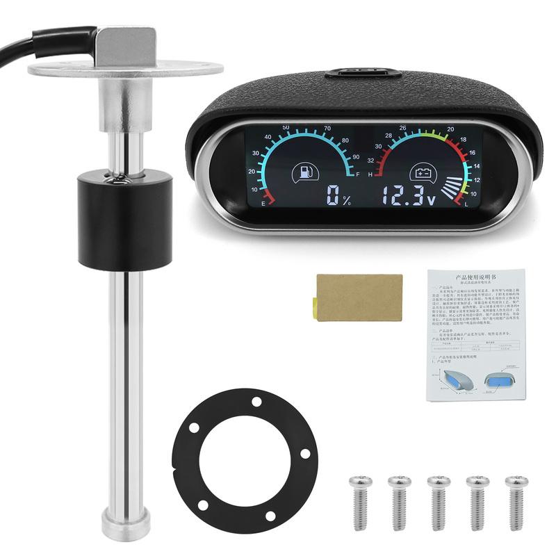 2 IN 1 Car Digital Voltage Meter & Fuel Level Gauge Voltmeter 0-190ohm Water Level Meter Universal Gasolines Meter Sensor 12/24V
