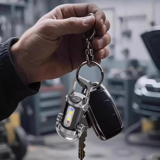 Yousheng Portable Rechargeable Keychain Flashlight Dual Light Source Control Red Warning Light Waterproof Design Key Chain